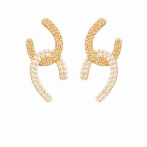 Pave Pearl Horseshoe Earrings